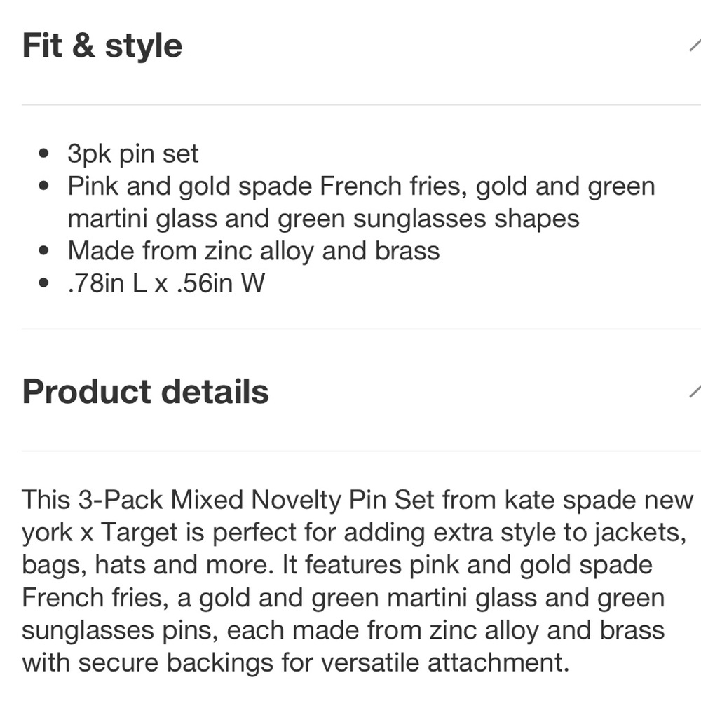 Kate Spade Target 3pk Novelty Pin Brooch Set Gold Pink and Green New Limited - Picture 5 of 10